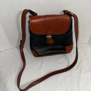 Leather Co. Black & Brown Pebbled Leather Crossbody Bag With Adjustable Strap